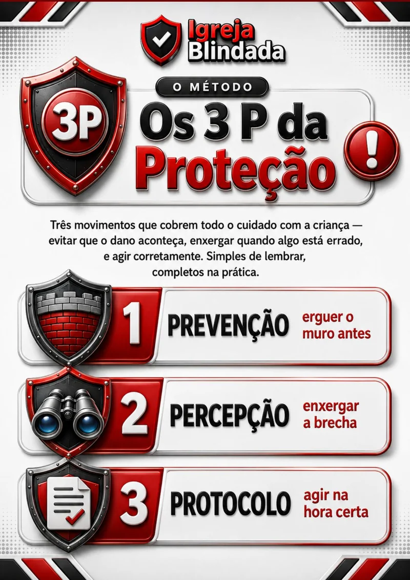 Infográfico do método dos 3 P da proteção: prevenção, percepção e protocolo